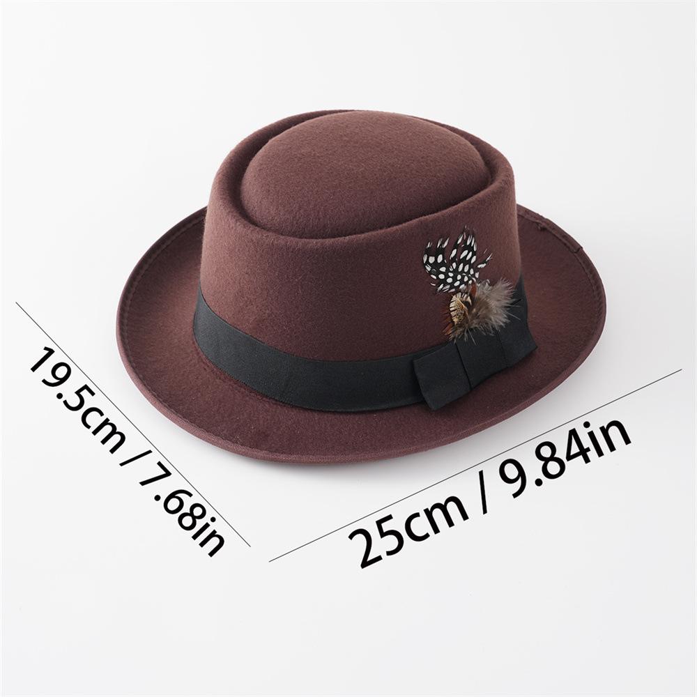 Хит продаж мужская фетровая шляпа-котелок с узкими полями женская фетровая шляпа с пером европейская и американская фетровая шляпа-федора джазовая шляпа adult style (55-60cm)