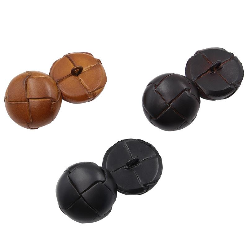 10Pcs/lot 15-28mm Round Brown Black Woven Genuine Leather Button for Men Women Suit Jacket Leather Coat Windbreaker Buttons