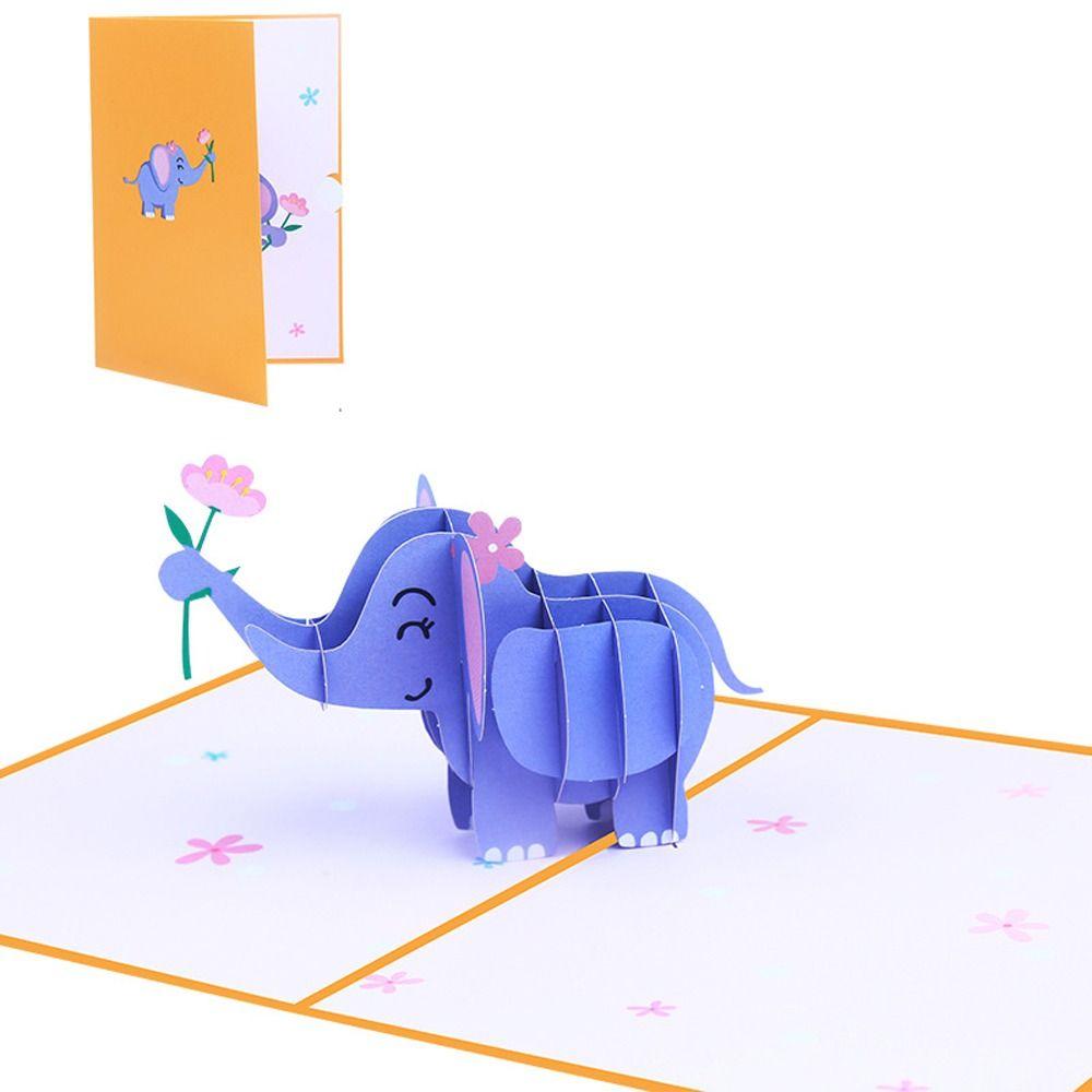 Cute Elephant Greeting Card Paper Blessing Card Postcard 3D Pop Up Greeting Card  Valentine's Day