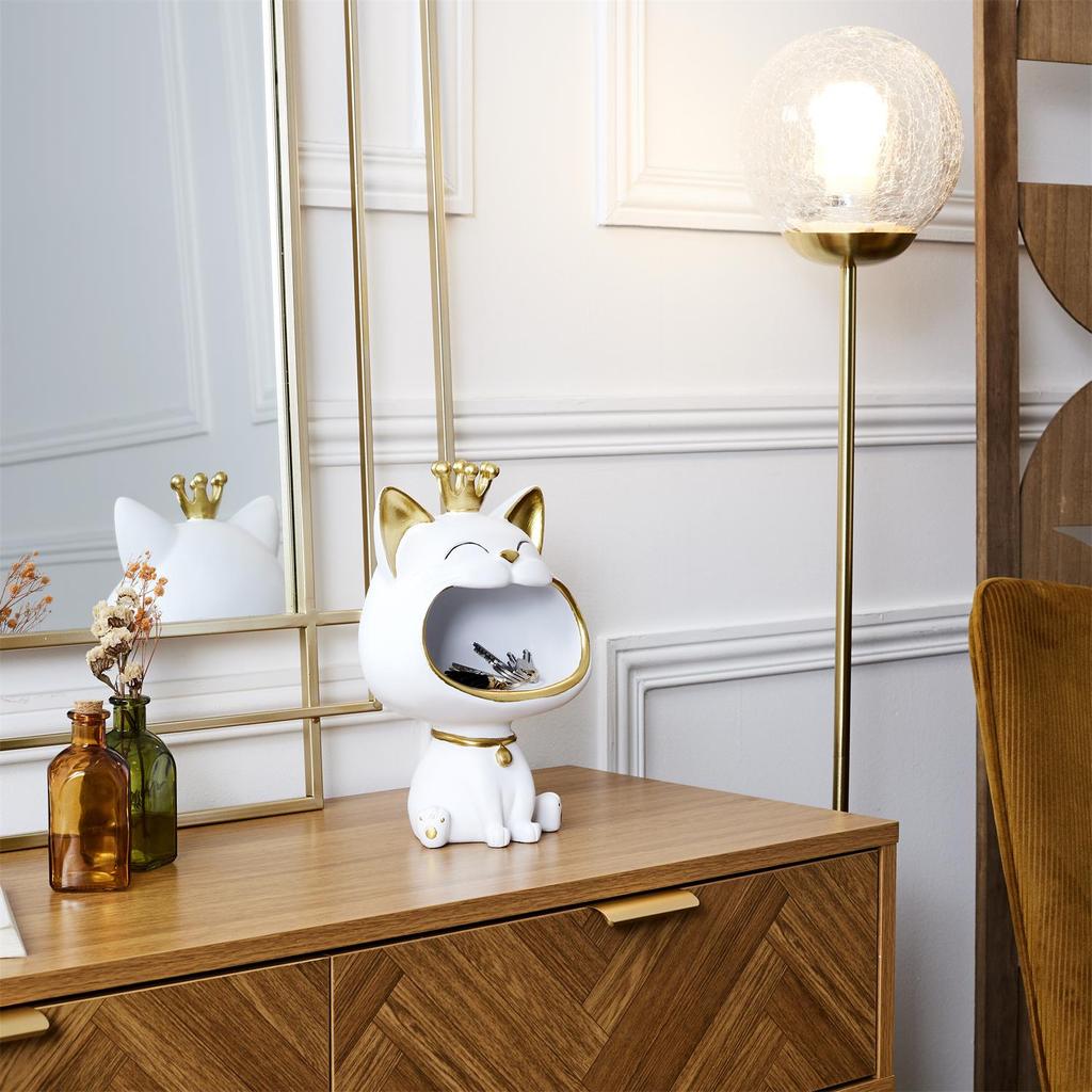 Cat Storage Figurine White | Gold