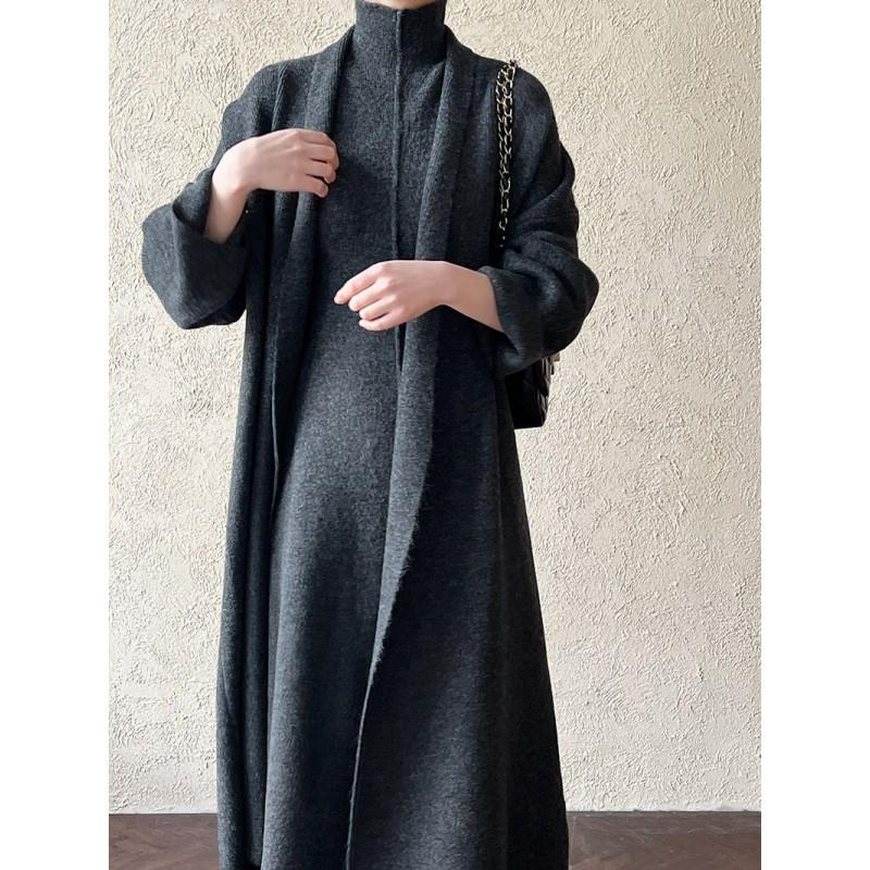 Womens Long Knit Cardigan High Neck Midi Dress Set Soft Faux Cashmere Casual Chic Outfit Fall Winter