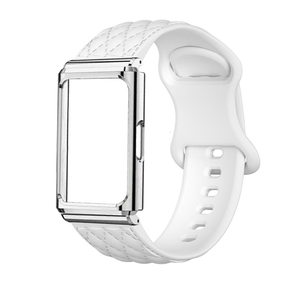 Diamond Texture Silicone Strap with Metal Protective Case for Huawei Band 11 / Huawei Band 11 Pro Replacement Smart Band Wristband