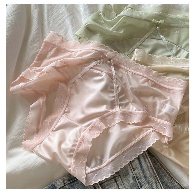 Большой размер женские весенне-осенние кружевные антибактериальные трусы-слипы средней посадки L розовый