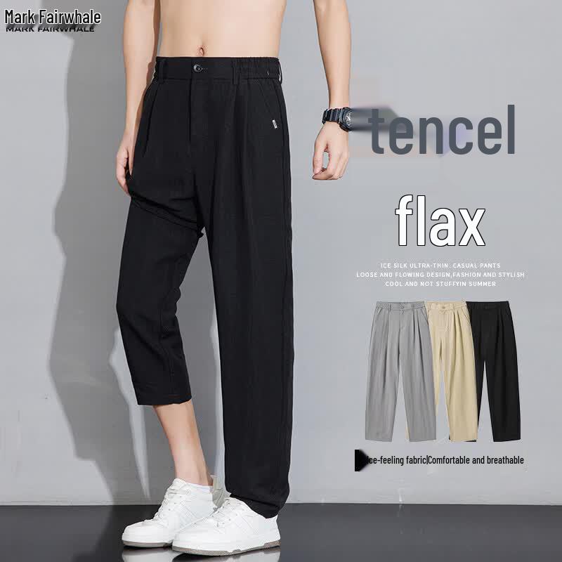 MARK FAIRWHALE Men s Summer Tencel Linen Blend Casual Pants 4XL чёрный