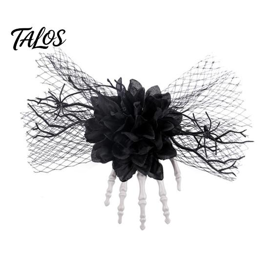 Decorative Plastic Pins Gothic Skeleton Hand Flowers Hair Clip with Black Mesh, Halloween Jewelry Skull Bone Claw Hairpin for Girls,Women, Party