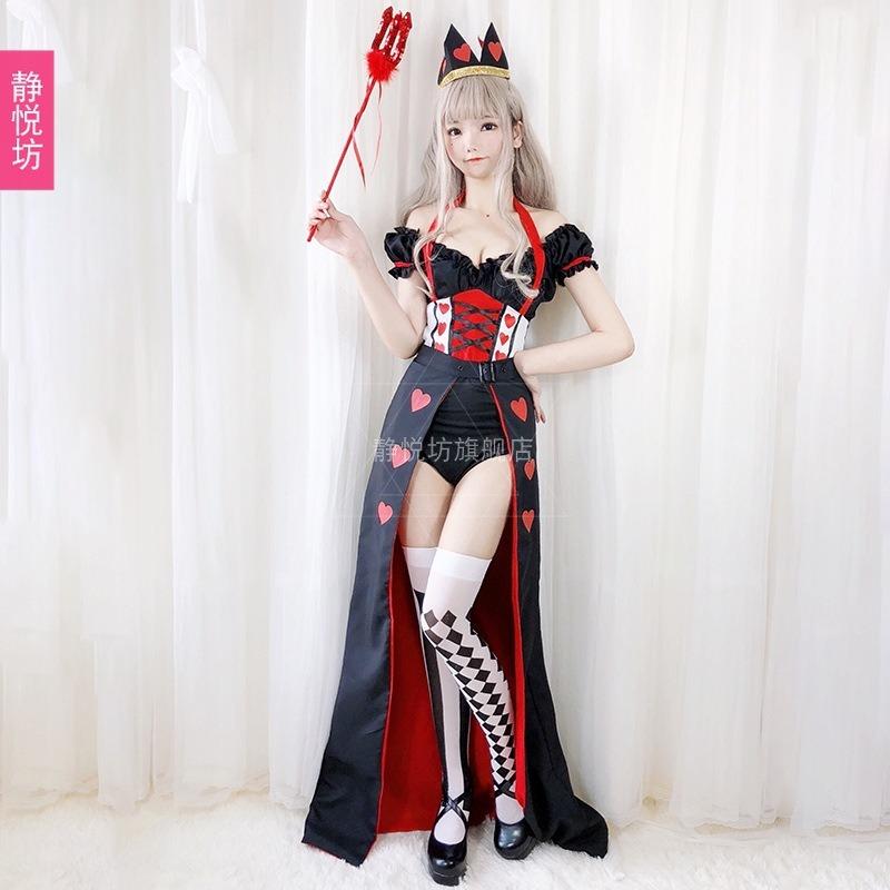 Halloween Wonderland Queen of Hearts Poker Queen Costume Sexy Casino Clown Costume Witch Costume Masquerade