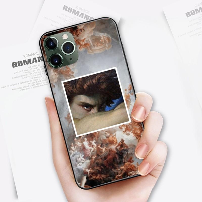 Fajne renesansowe etui na telefon do iPhone'a 14 13 12 11 XS X 8 7 6 Plus Mini Pro Max SE 2022 Miękka czarna obudowa telefonu