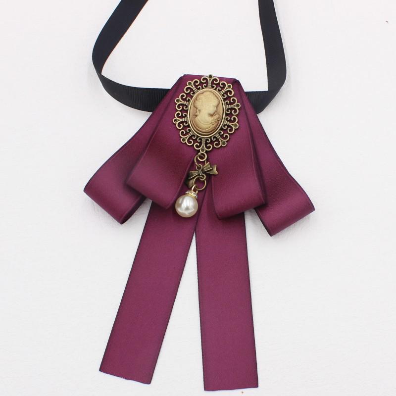 Retro Pearl Pendant Bow Tie & Lapel Flower Accessory for Women фиолетовый