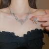 Luxury Rhinestone Leaf Flower Clavicle Necklace & Earring Set for Women