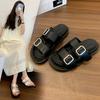White silver~ thick-bottomed casual cool slippers female summer Internet celebrity outer wear fashionable versatile belt buckle one-word drag female