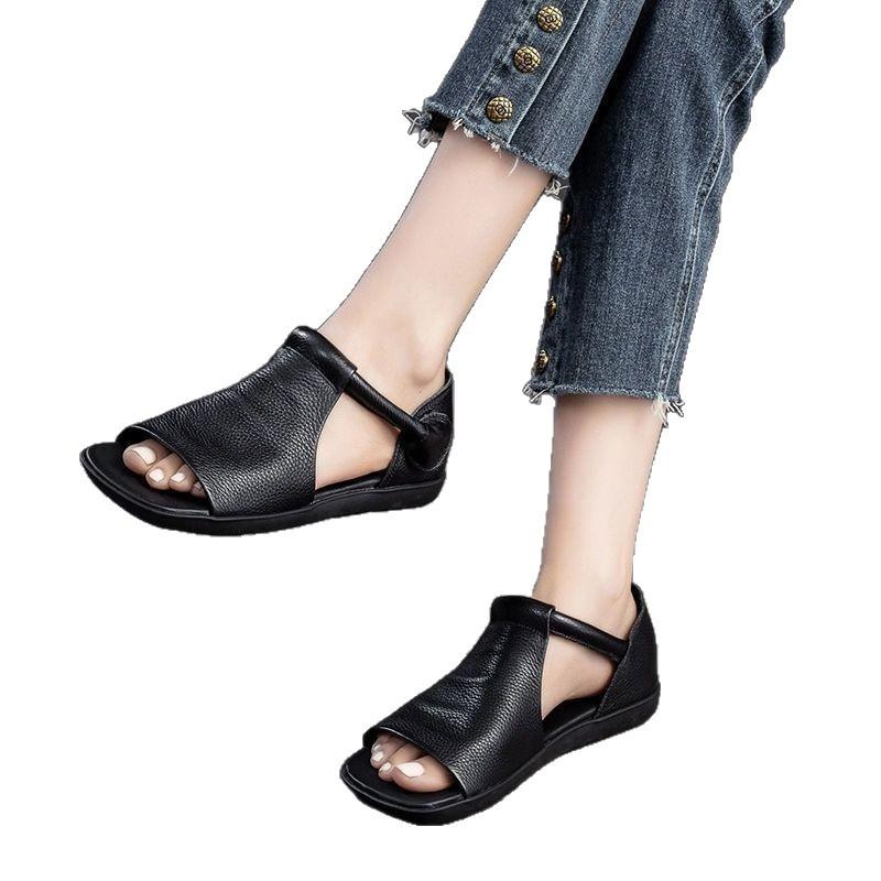 Retro sandals 2025 summer new casual comfortable literary handmade simple versatile flat Roman women's shoes