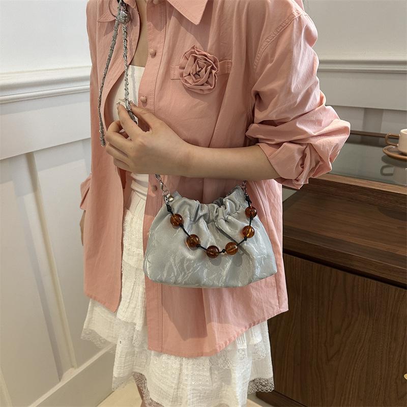 New Chinese-style Beaded Handbag Bag for Women with Niche Design Korean Version Simple Bucket Bag Fashionable Chain One-shoulder Crossbody Bag