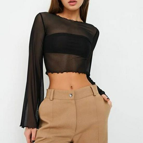 Nové dámské průsvitné síťované zkrácené tričko, top, zakrytí bikin