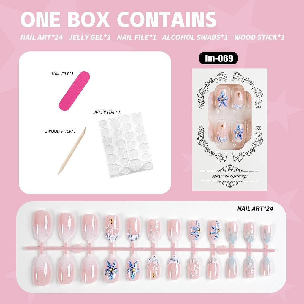 30-Piece Summer Style 3D Shell Press-on Nails, Medium-Long Almond Shape