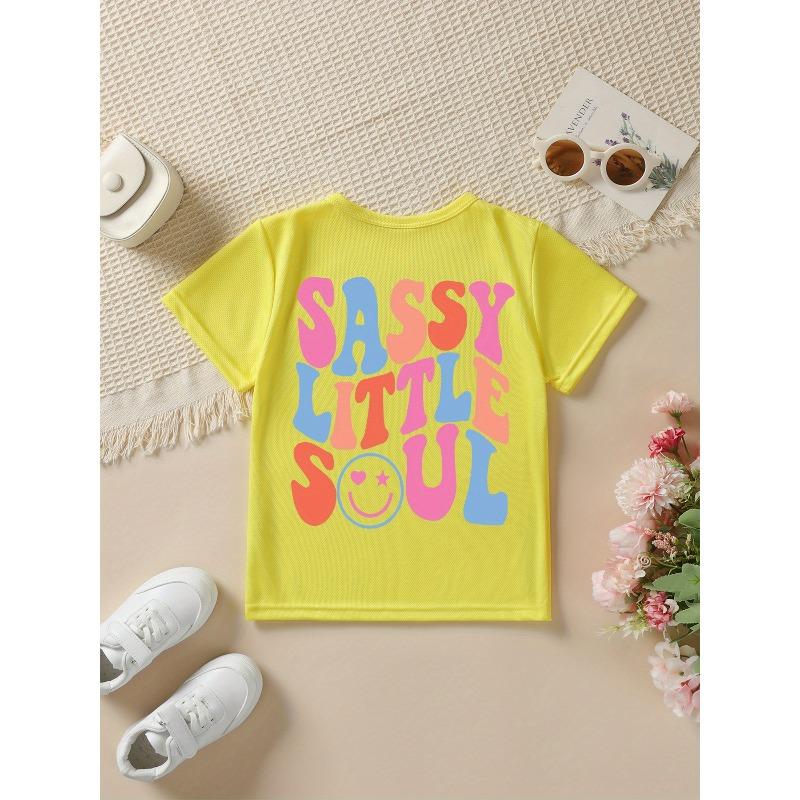 Summer Fashion Girls' Short Sleeve T-Shirt Sassy Little Soul Letter Elements Double-Sided Print Casual Versatile Top