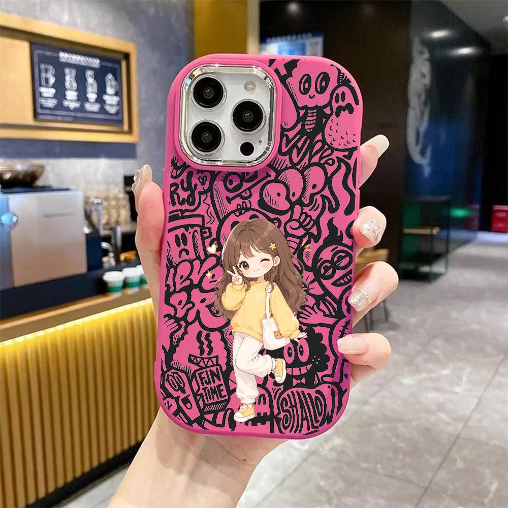 Phone Case: 2D Flat Design Suitable for iPhone 18 17 16 15 14 13 Pro Protective Case, Couple Style, Boy with Yellow Clothes Girl, Christmas and Hallow