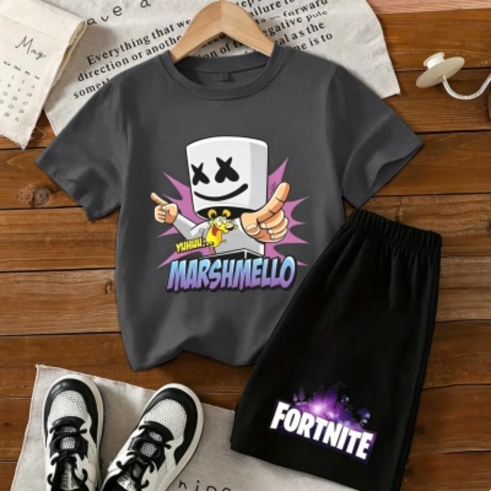 Men's Cartoon Figure Fun Printed 15 Colors Men's T-shirt and Shorts 2 Piece Set Summer Home Outdoor Casual Outfit Men's and Women's Sports Set