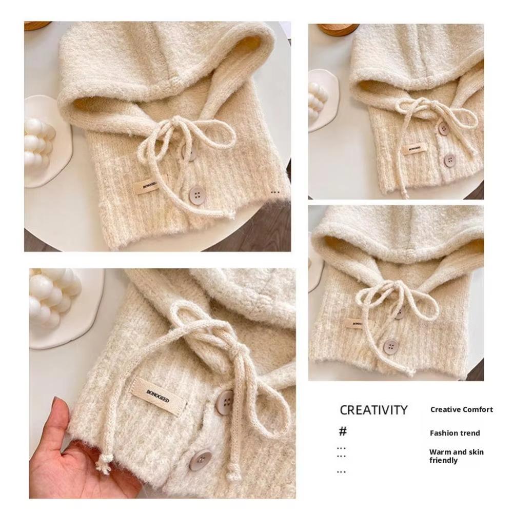 Thicken Knitted Balaclava Drawstring Skull Cap Beanie Korean Style Winter Hat Women Girl