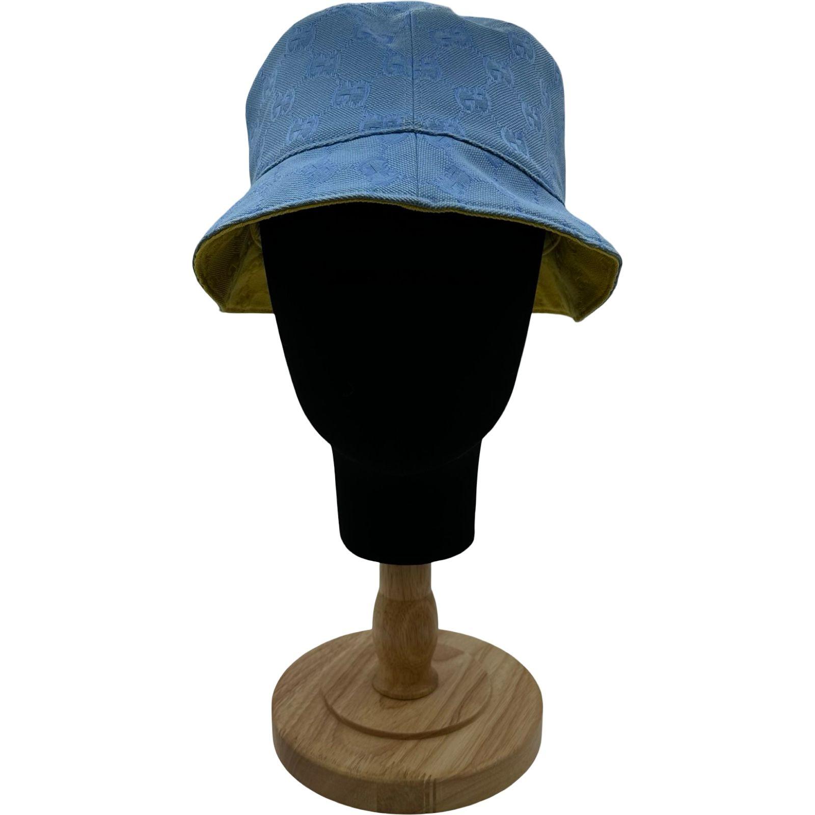 Used GUCCI GG Canvas Reversible Bucket Hat 790152 Blue Cotton Women s Other Fashion Accessories