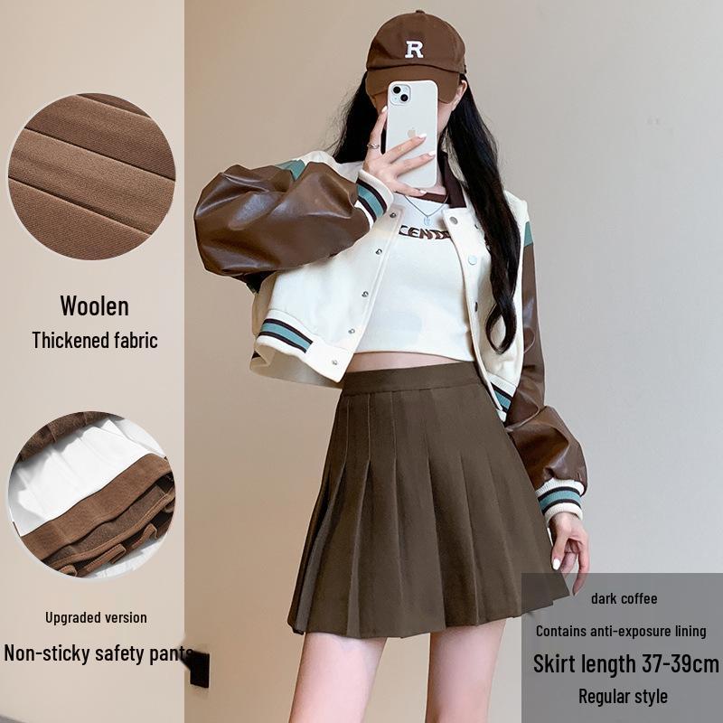 High-Waist A-Line Pleated Wool Skirt - Women's Autumn/Winter, Slim Fit, Plus Size, Korean Style, Short/Midi Length.