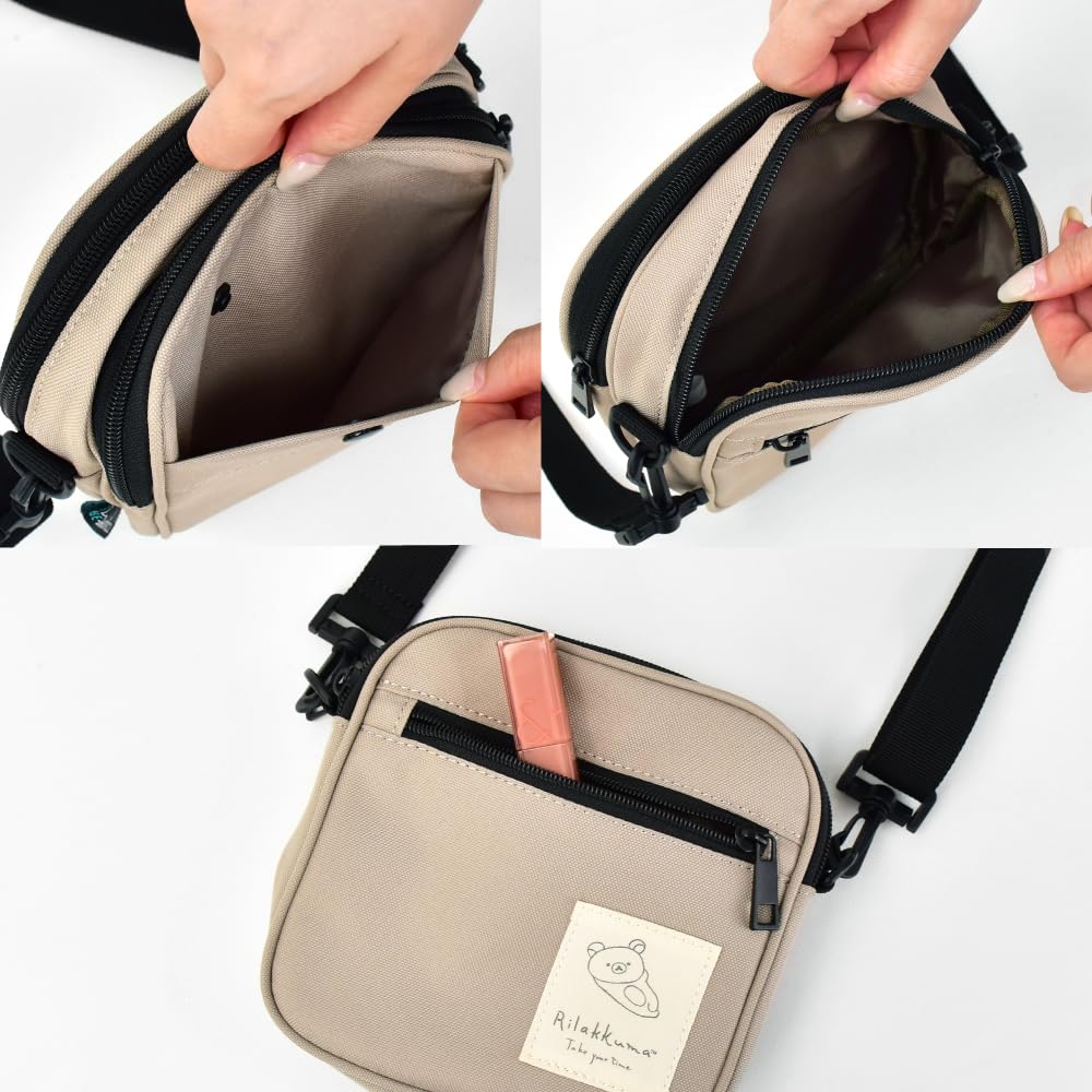 Marimo Craft Rilakkuma Shoulder for Women and Perfect for and Cute Character Beige Bag, Square, Water-Repellent, Lightweight, Double-Layered, Small,