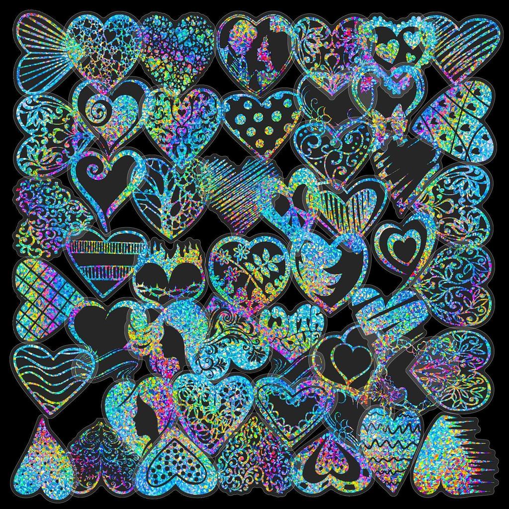 50 Silver Laser Love Stickers Transparent Laser Hot Silver Retro DIY Sparkle Creative Hand Account Pet Stickers