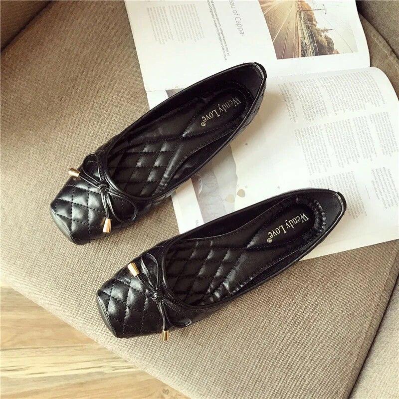 Spring Summer Shoes Women Flats Square Toe Ladies Brand Shoes Fashion Ballet Flats Black Gold Soft Plus Size 41