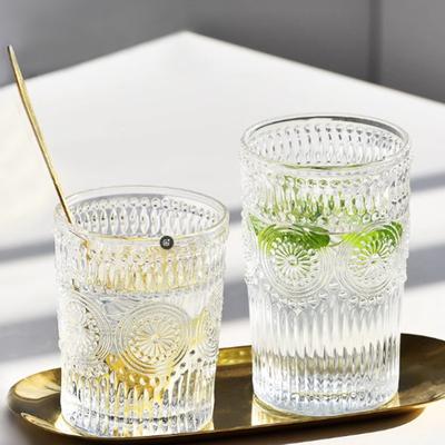 300ml/350ml Sunflower Pattern Relief Wine Glass Transparent Juice Tea Beverage Cold Drink Cups Elegant Whiskey Cocktail Glasses