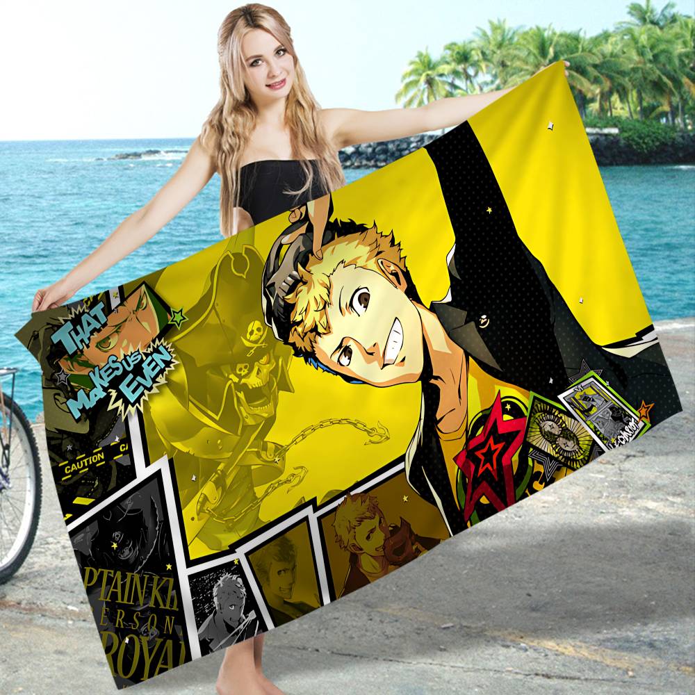 Hot Video Game P-Persona 5 Anime Beach Swimming Towel Soft Absorbent Washcloth Children's Gifts for Kids Travel Camping Gym