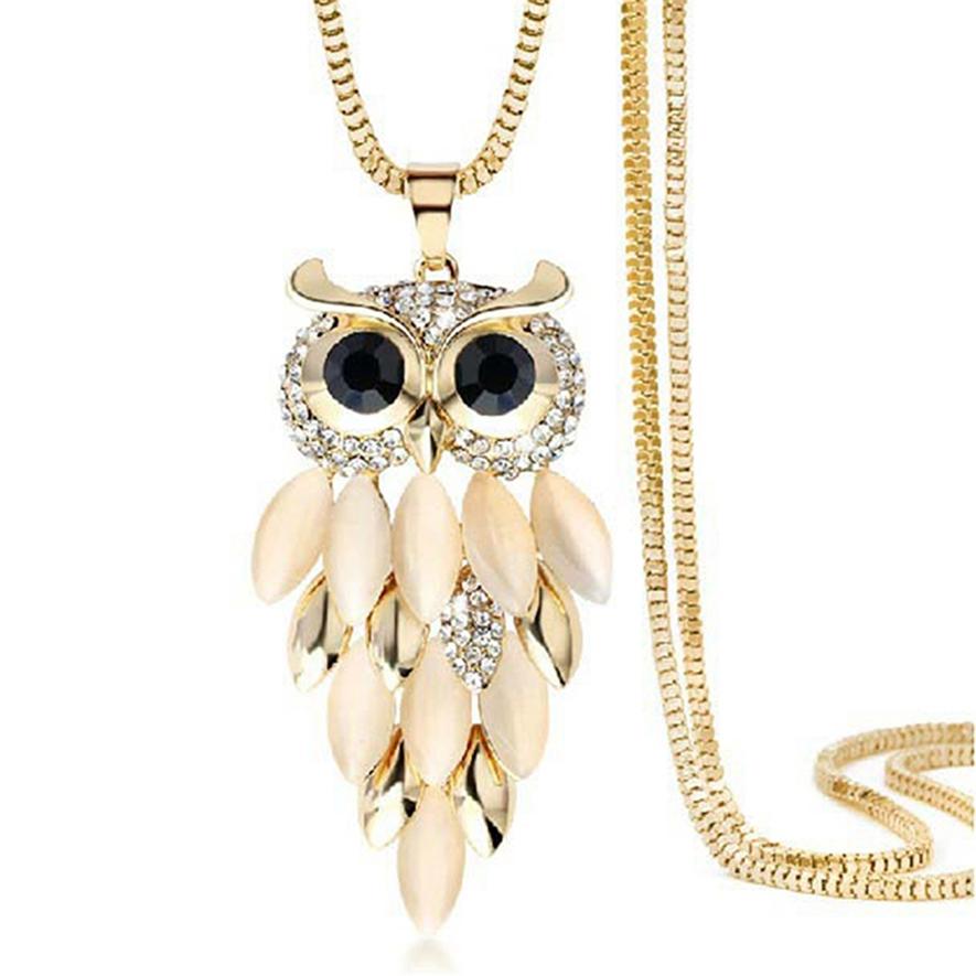 Women's Long Owl Sweater Chain High-end Simple Dress with Necklace Fashion Jewelry