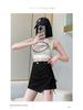 Summer Black High Waist Ruched Mini Skirt for Women - Slimming, Irregular A-Line Design, Polyester