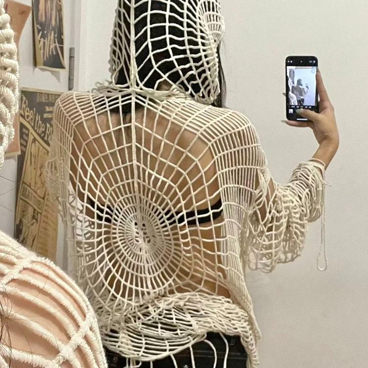 Y2k roupas y2k teia de aranha oco buraco design tempero menina com capuz pulôver malha superior camisola feminina moda coreana