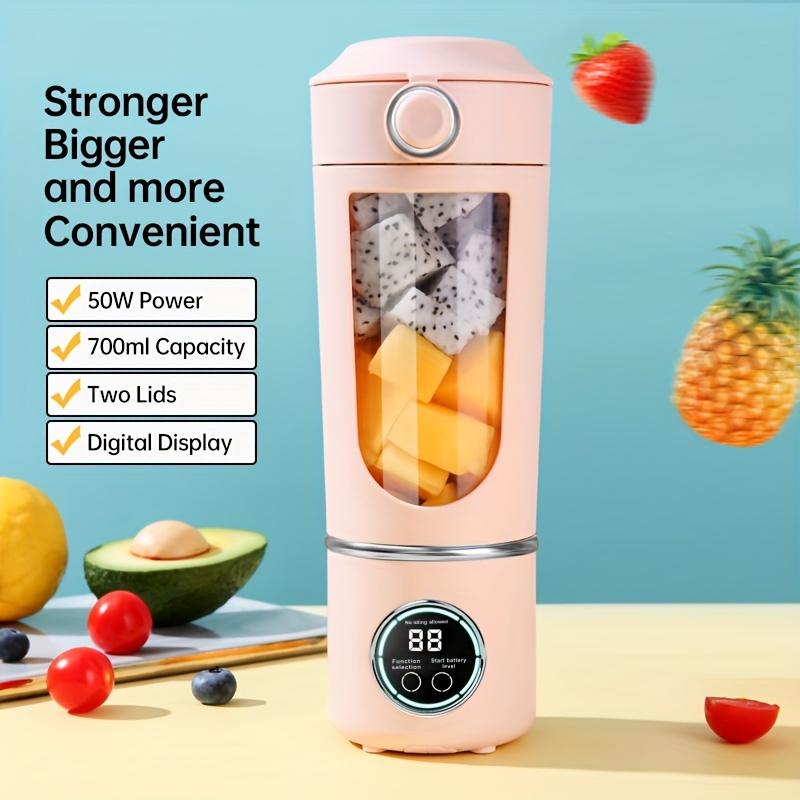 Portable USB Rechargeable Blender with LED Display - Compact 18.6 Oz Citrus Juicer, 700ml Capacity, Ideal for Smoothies and Shakes, Dual Lid Design