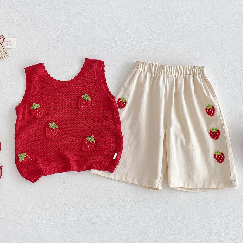 New Summer 0-5Yrs Baby Girls Clothing Sleeveless Knitted Hollow Vest Jeans Children Clothes Korean Style Kids Clothes Set