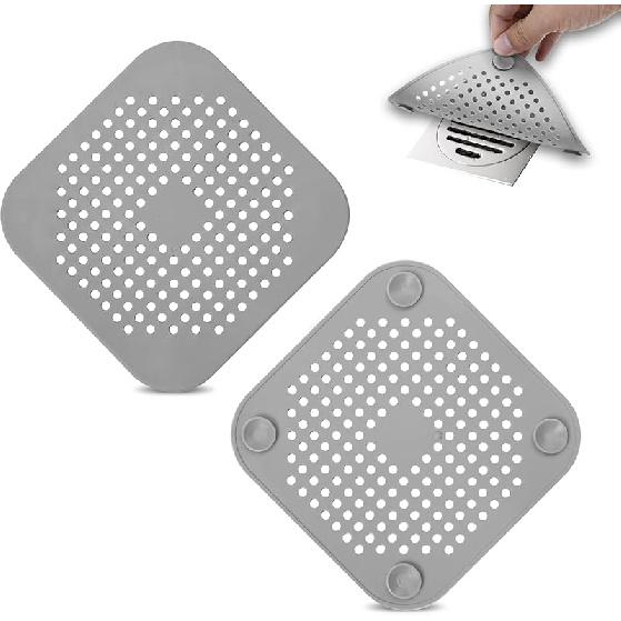 2 Pack Drain Hair Catcher Silicone Bathroom Accessories Square Drain Cover for Shower,Easy To Install Suit for Bathroom,Bathtub,Kitchen, White