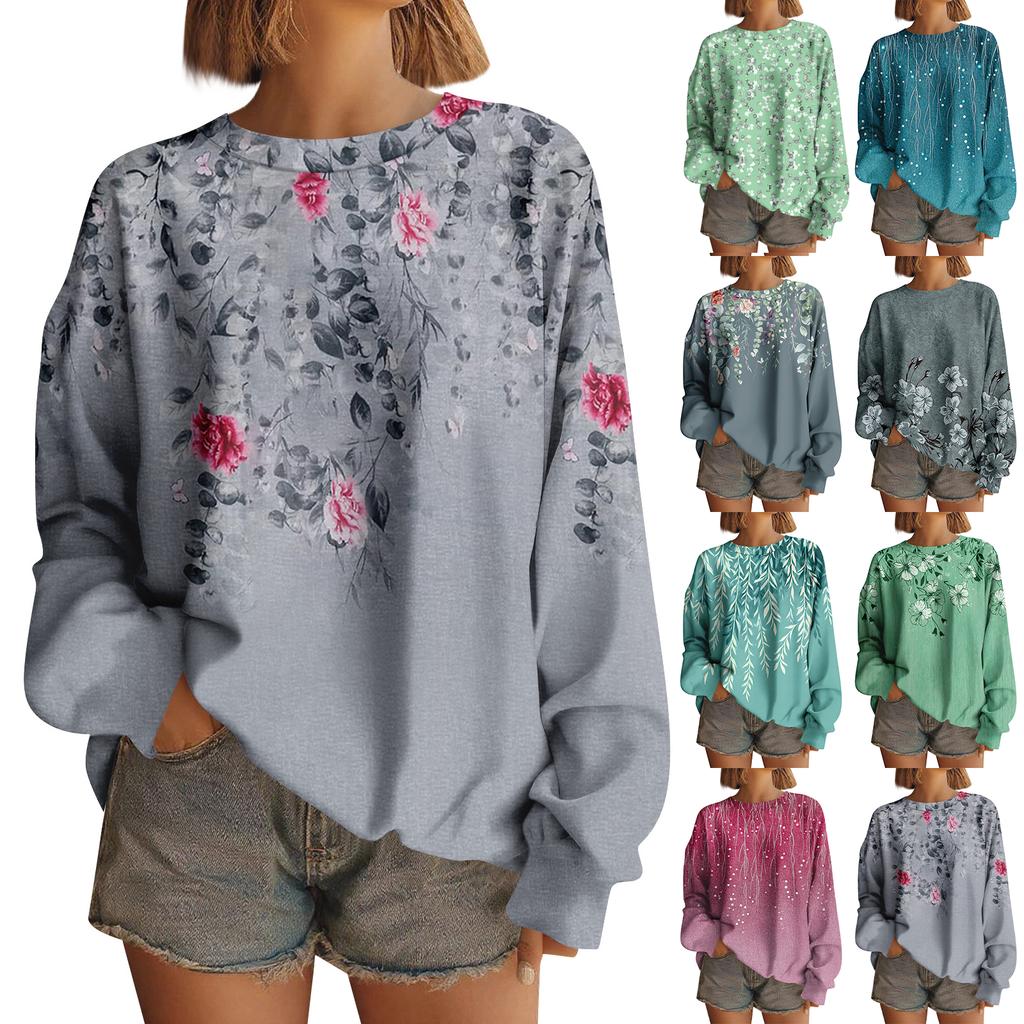 Women  Tops Women's Long Sleeve Sweatshirt Casual Crewneck Loose Fit Pollover Fleece Tops
