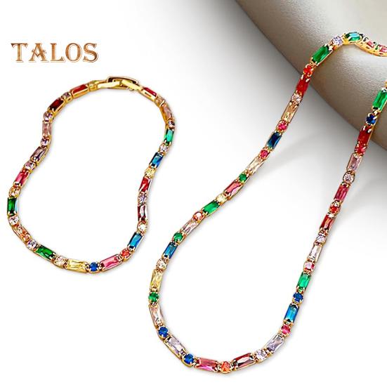 Retro Style Necklace Bracelet Colorful Cubic Zirconia Choker Necklace Women Bracelet Wedding Party Formal Jewelry