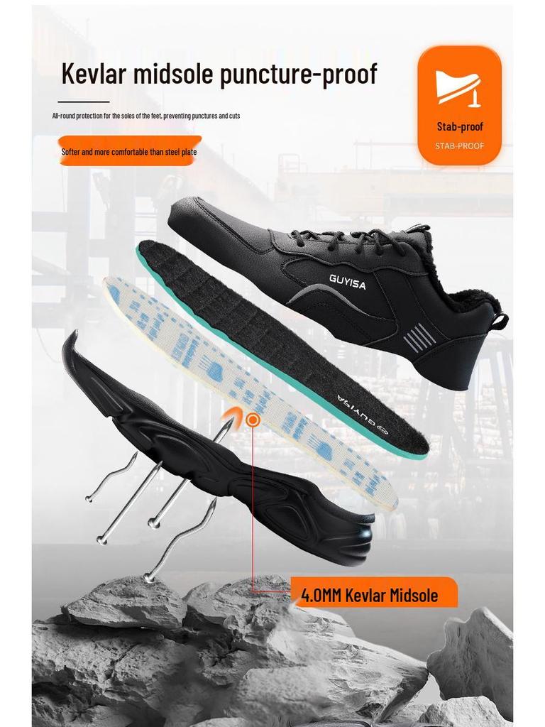 Fleece-Lined Safety Shoes: Lightweight, Anti-Smash, Anti-Puncture, Kevlar Sole for Long Standing Comfort