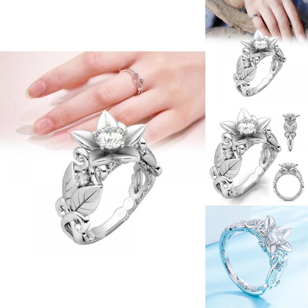 Exquisite Silver Floral Leaf Ring For Women Creative Zirconia Jewelry Ideal Gift