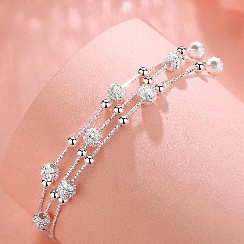 925 Silver Lucky Bead Bracelets Woman Fashion Elegant Multi-layer Adjustable Ball Bracelet Luxury Party Jewelry Gifts