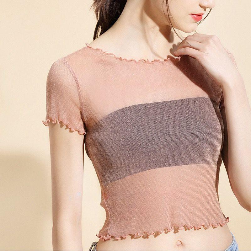 

Жіноча тонка прозора жіноча сорочка з прозорим низом і короткими рукавами XXXL