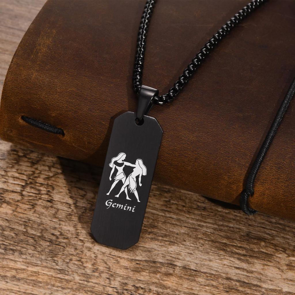 Free Personalized Custom 12 Zodiac Constellation Horoscope Sign Bar Necklaces for Men,Waterproof Stainless Steel Pendant Collar