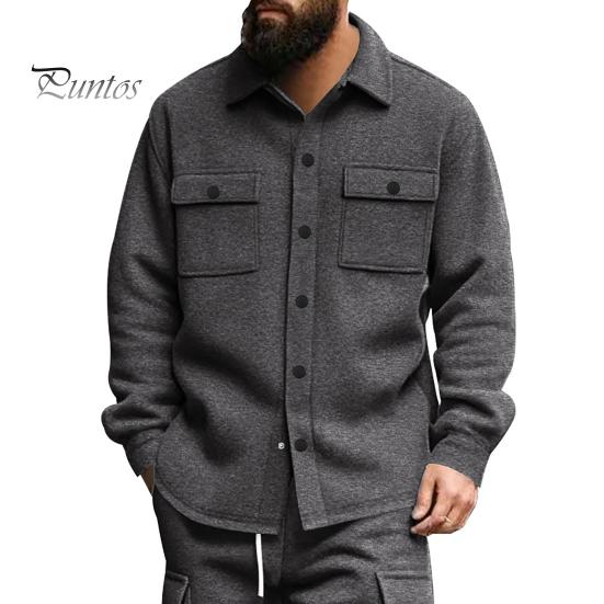 Autumn Coat Men Jacket Lapel Long Sleeve Single Breasted Casual Comfortable with Flap Pockets Solid Color Spring Versatile Outerwear