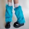 Women's Fuzzy Bright Blue Leg Warmers Soft Plush Winter Accessory for Costume Parties Furry Boot Toppers Footless Socks
