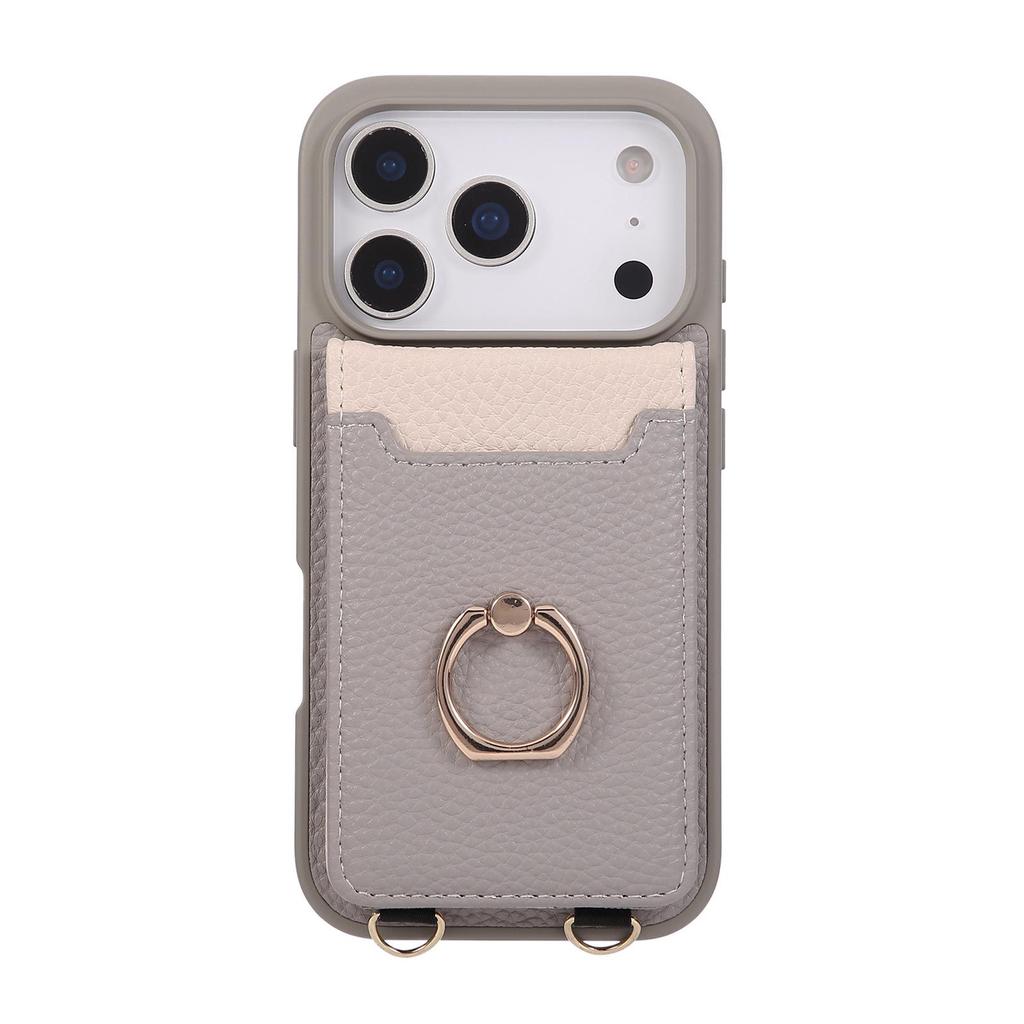 Lychee Colorblock Card Holder Case for iPhone 17 Pro Max