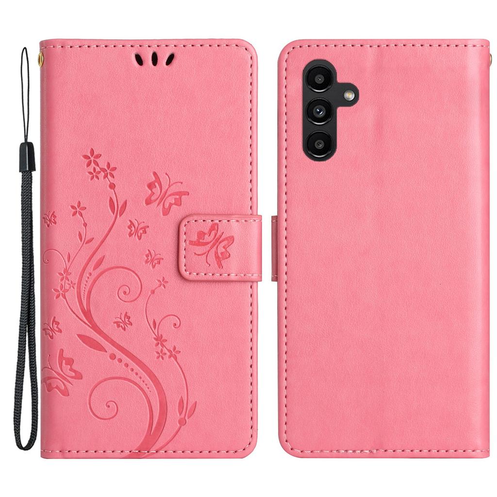 For Samsung Galaxy S24 FE Phone Case Butterfly Flower Imprinted Leather Flip Cover