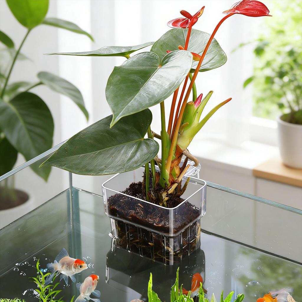 Home Transparent Hanging Aquarium Plant Holder, Hydroponic Planter Pot for Indoor Fish Tank, Water Plant Cultivation Container