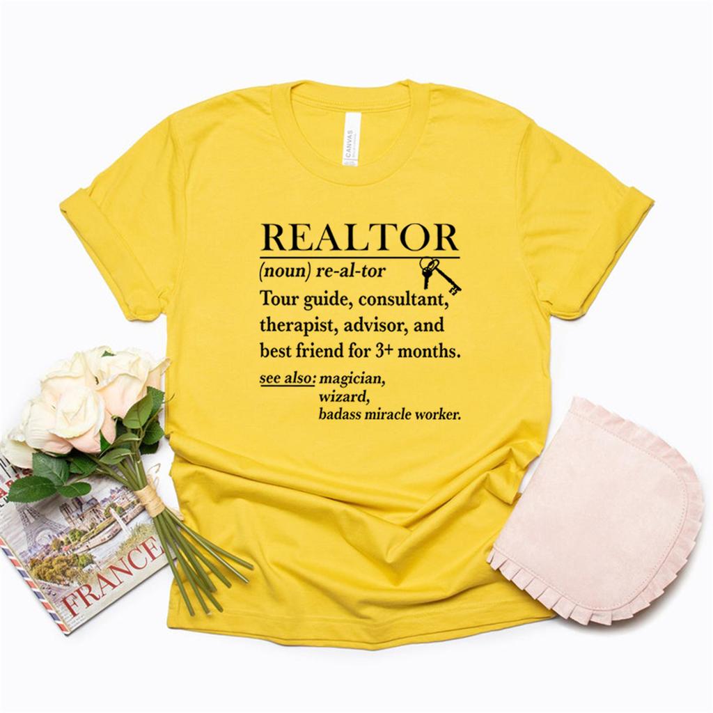 Immobilienmakler Definition T-Shirt Lustiges Immobilien T-Shirt Immobilienmakler Shirt Damenbekleidung Streetwear Lässige Oberteile Geschenk für Immobilienmakler