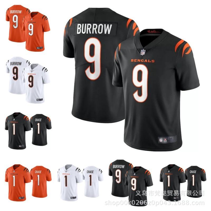 Cincinnati Bengals NFL Football Jersey Burrow 9 Chase 1 Embroidered Fan Wear Unisex V-Neck Cotton Sport Shirt