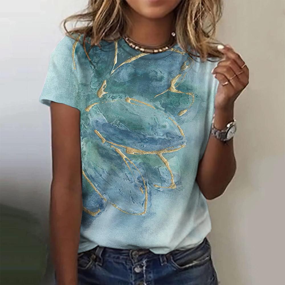 Fashion Print Top Women Short Sleeved Streetwear Summer Tee Women'S Fashion Casual O Neck T Shirts Oversized Female Clothing